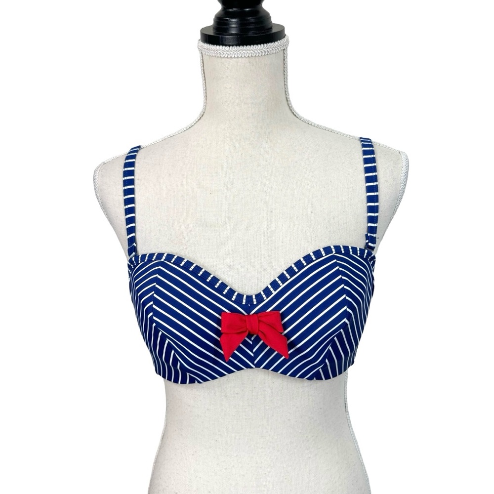 Panache Swim Britt Striped Bikini Top Size 32D Sailor Nautical Retro Resort